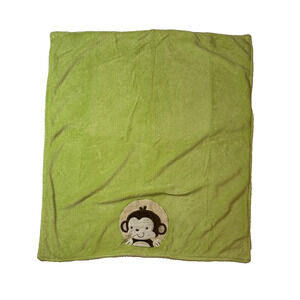 Bean Sprout Monkey Applique Green Baby Blanket Lovey Security Sherpa Kids
